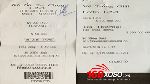 Trần Việt Thương trúng 900 triệu đồng xổ số điện toán 123